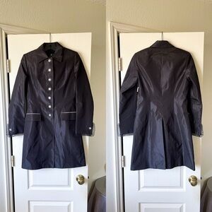 Susanne Spatt Silk Rhinestone Trench Jacket Black Size 34 NWOT